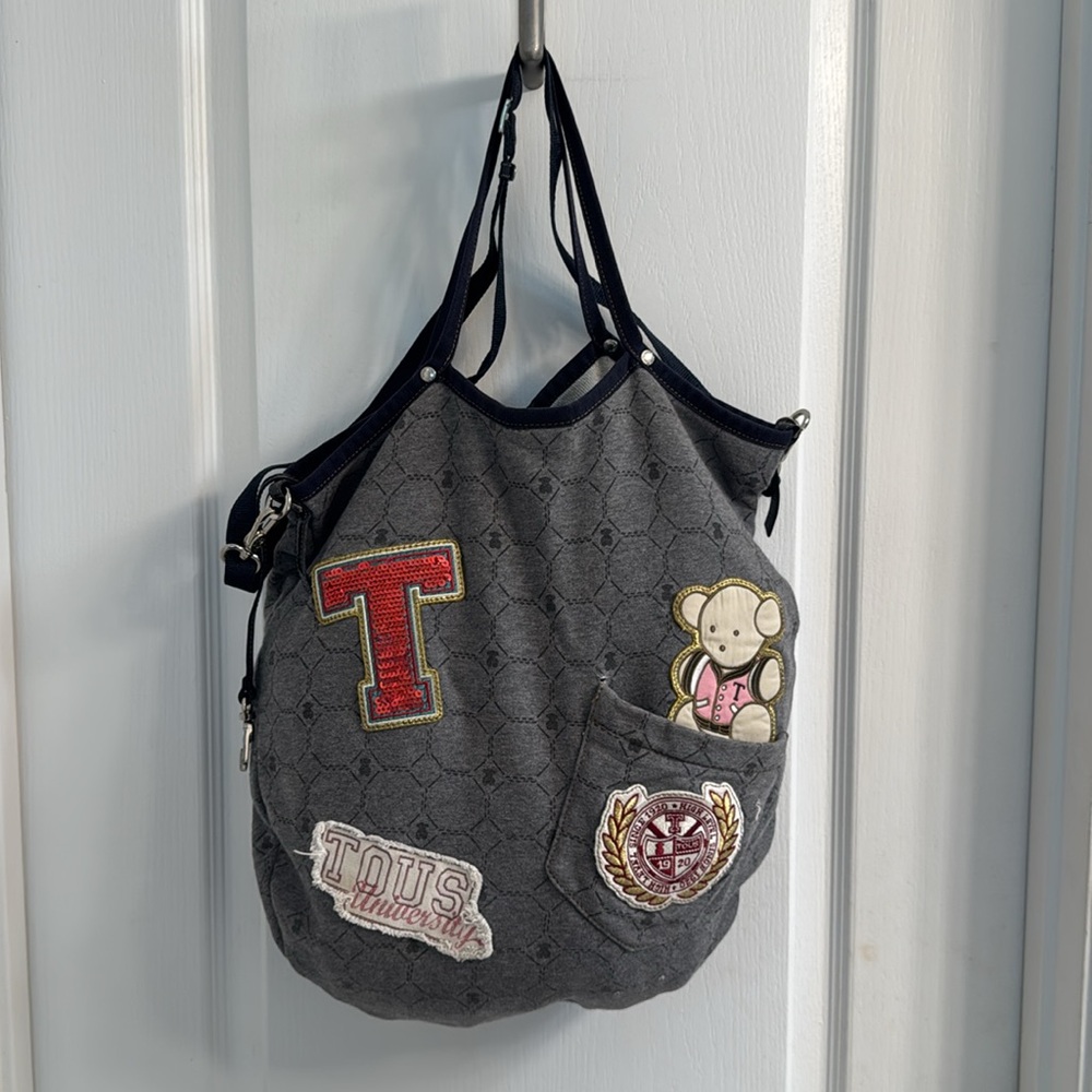 TOUS Tote Bag, 2-way, Cotton, Grey, Patch, limited edition.